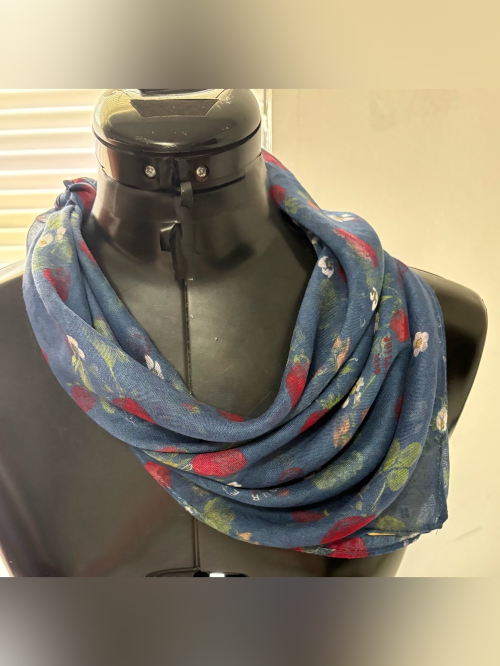 Patricia Nash  Parisian Strawberry Scarf Color: Denim Blue. 100% viscose multifu